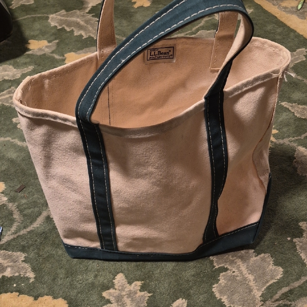 L.L. Bean Canvas Tote in Natural with Dark Teal Trim